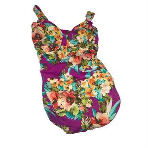maxine bright FLOWERS print Old Hollywoood Style one piece bathing suit …